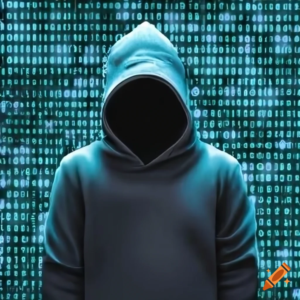 Tunisian hacker with binary code background