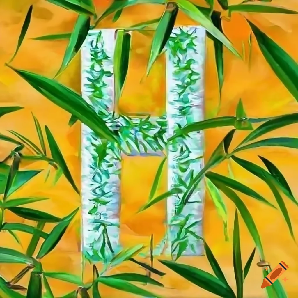 elegant emblem with the letter M and bamboo foliage