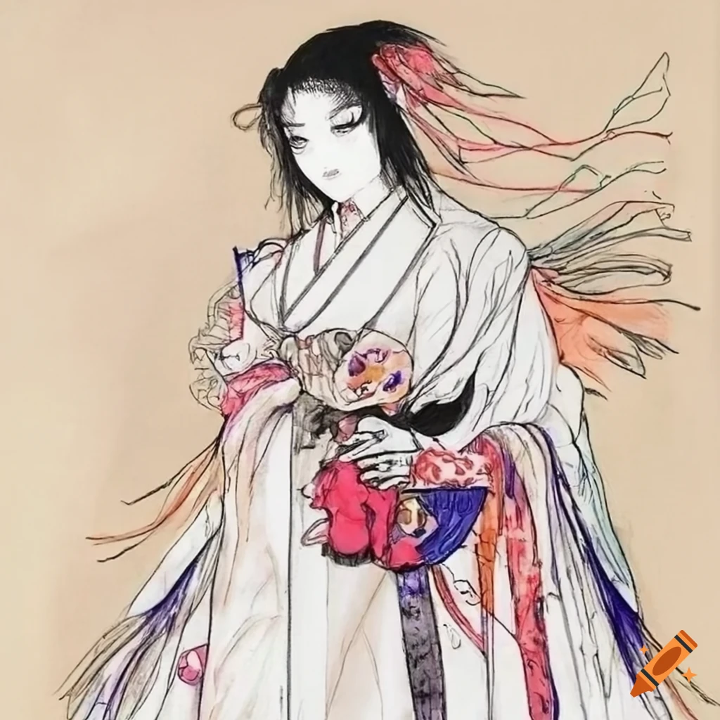 manga sketch of a cute Japanese ghost woman