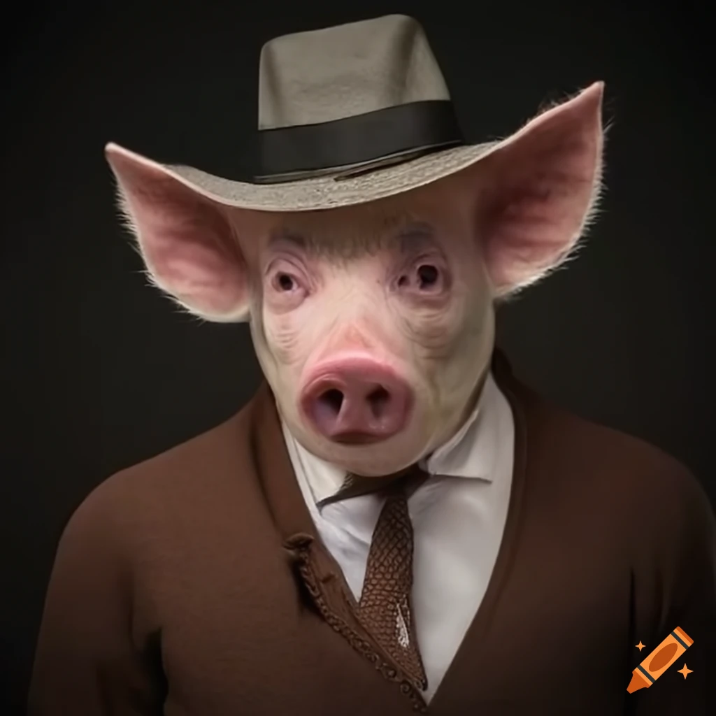 illustration of a pig with a stylish hat