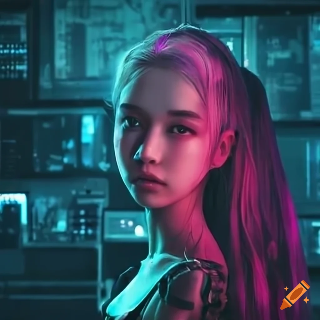 cyberpunk hacker girl in futuristic Thailand