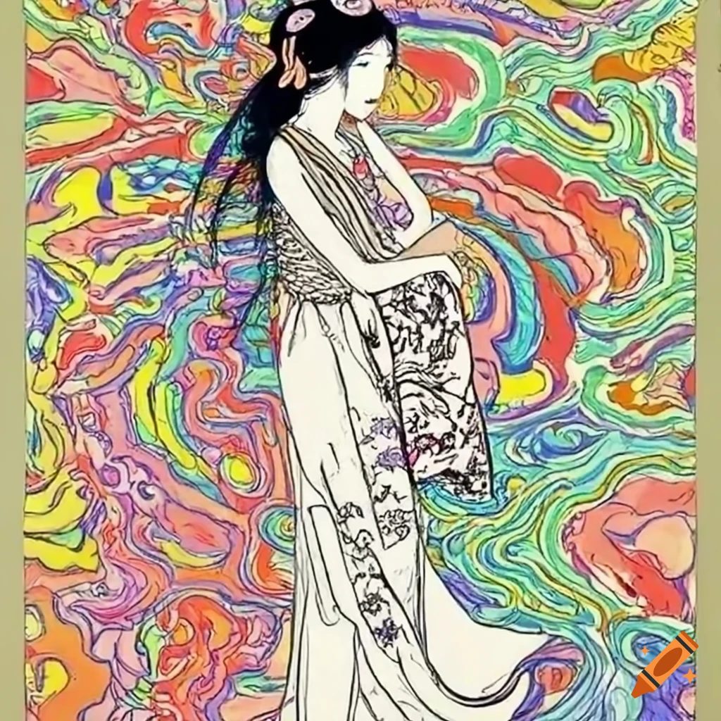 colorful manga sketch of a Japanese woman