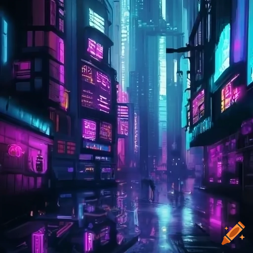 cityscape of a futuristic cyberpunk city