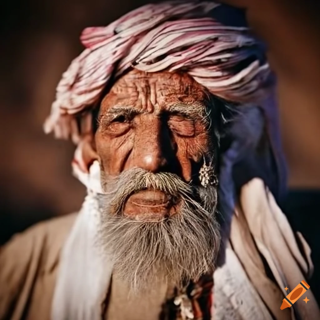 black and white portrait of an old man with tribal markings