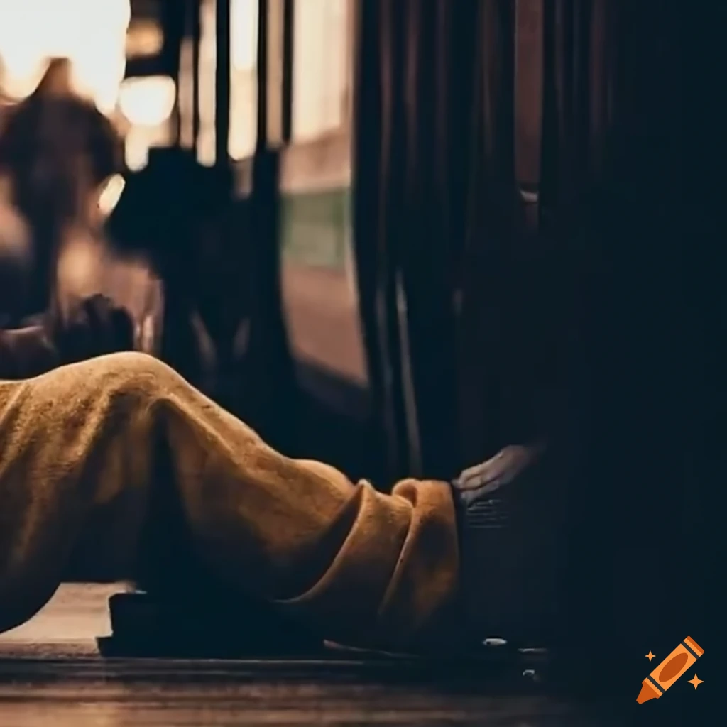 elderly man sitting on the floor at a train station