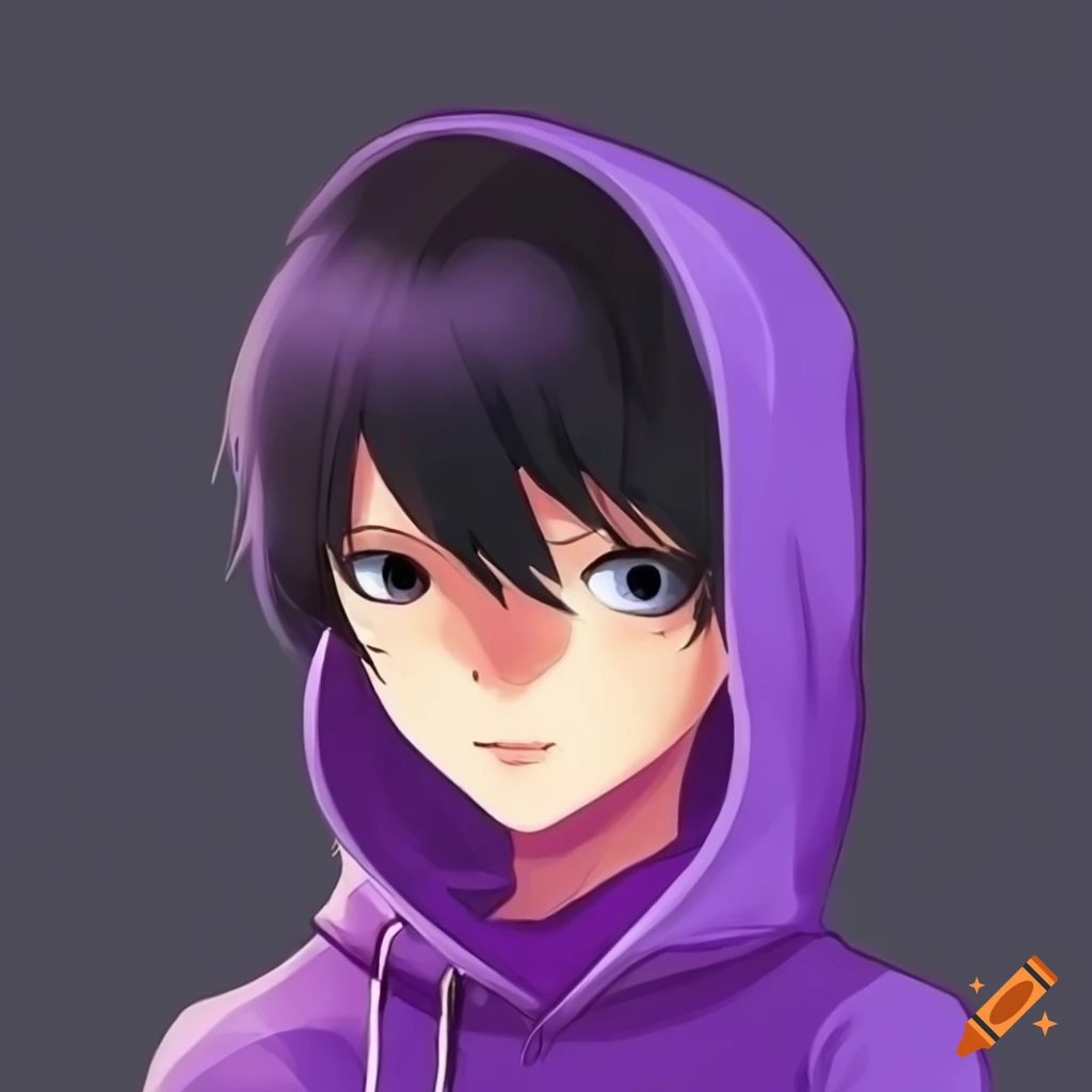 Boy wearing a purple hoodie on Craiyon
