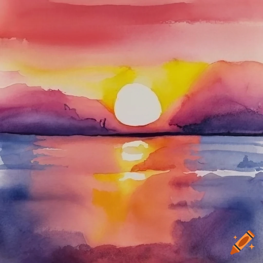 Sunset Scenery Drawing with Water Color - Simple Drawing - YouTube