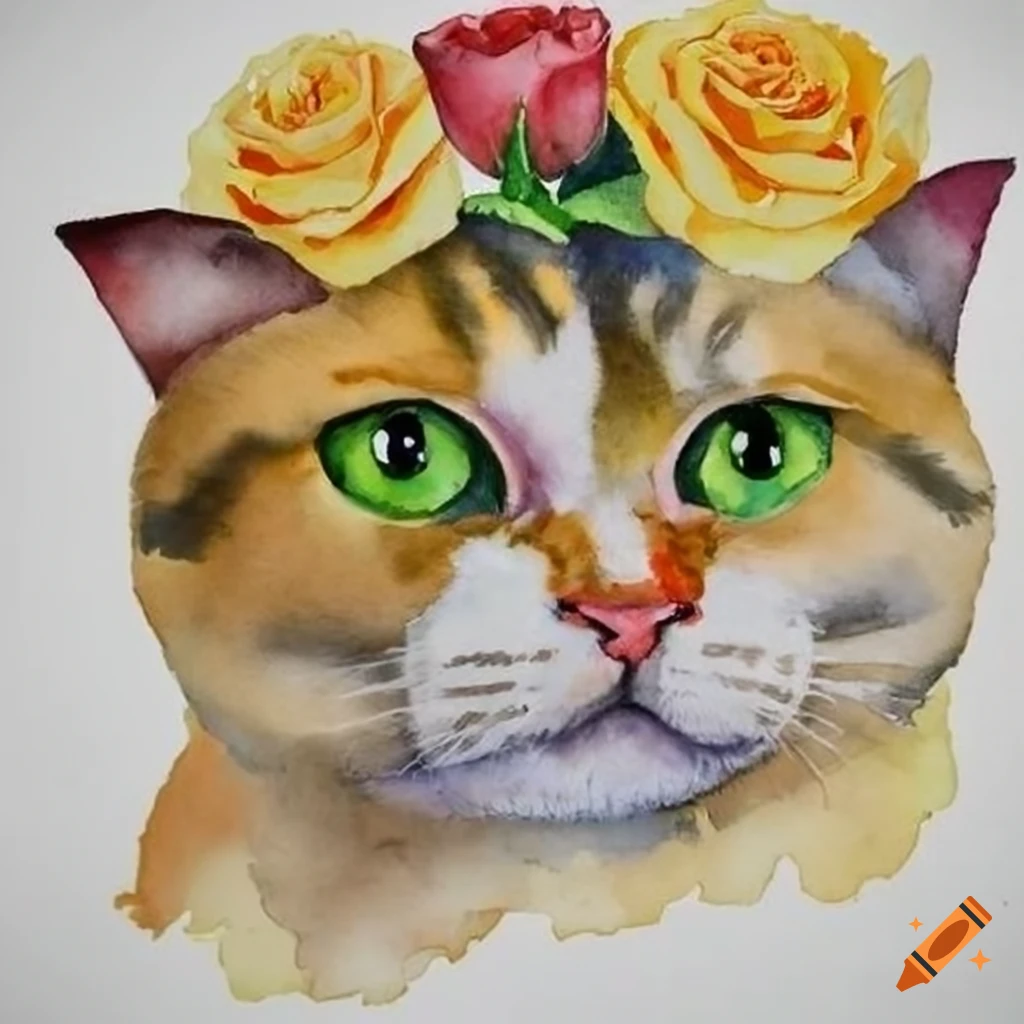 Cat with yellow roses