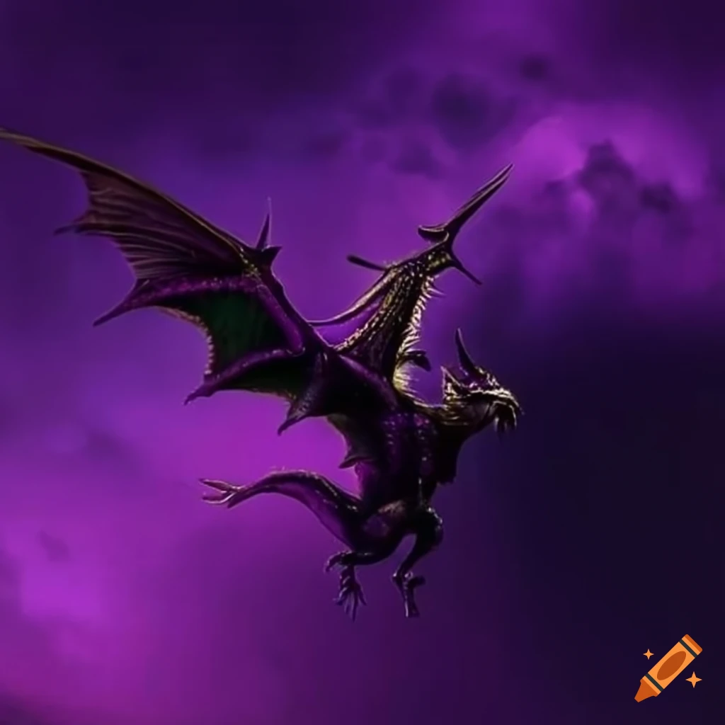 Illustration of a dark purple dragon flying on Craiyon