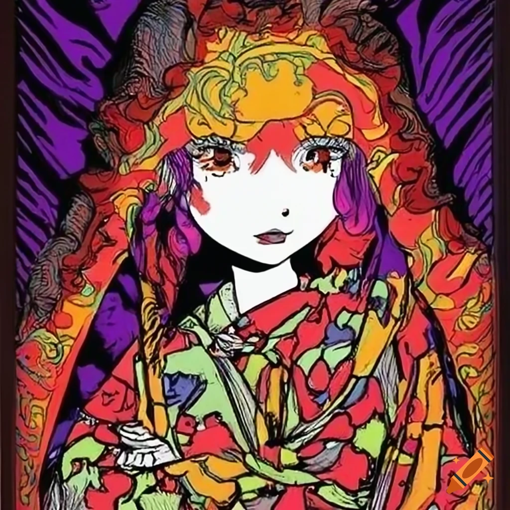 colorful manga sketch of a ghostly Japanese woman