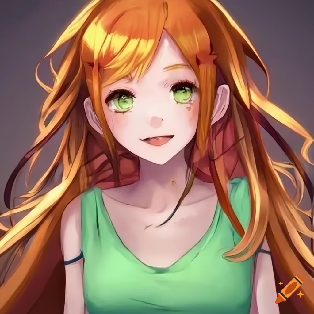 UHD wallpaper of an anime-style woman with ginger hair and green eyes