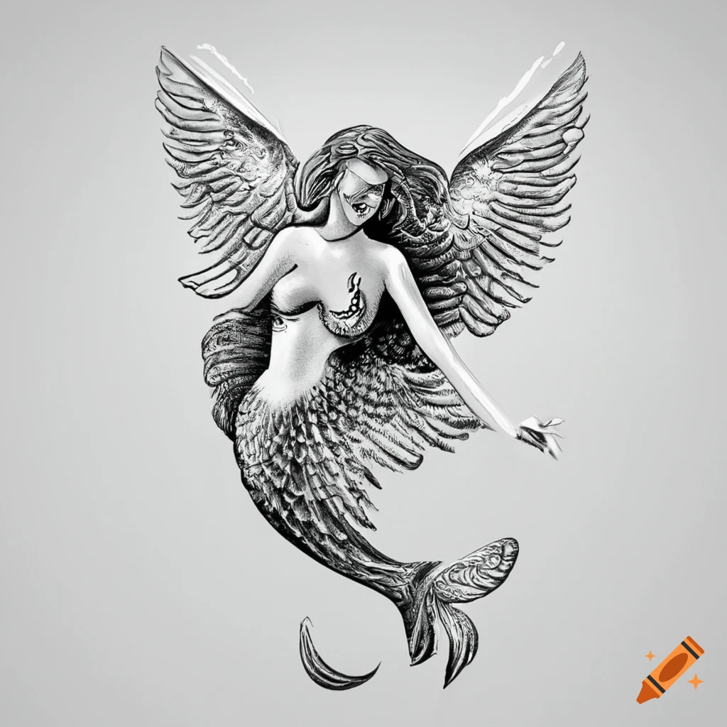 Micro-realistic style angel and shark tattoo located on