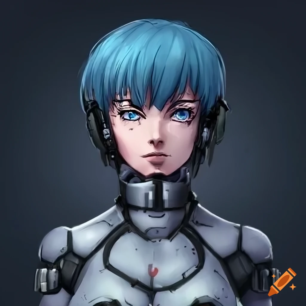 anime-style female cyborg inspired by Ghost in the Shell and Star Wars