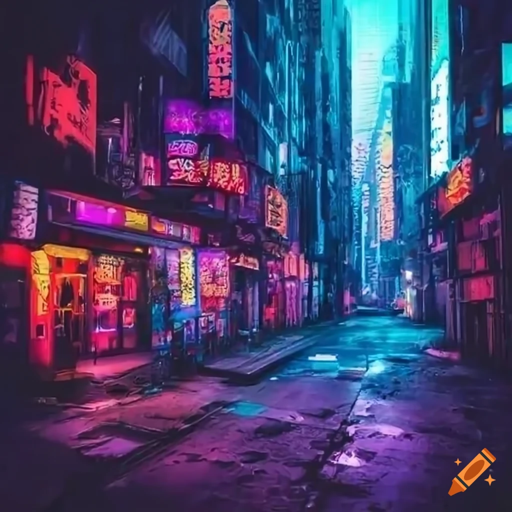 Neon-lit Cyberpunk City Alley On Craiyon