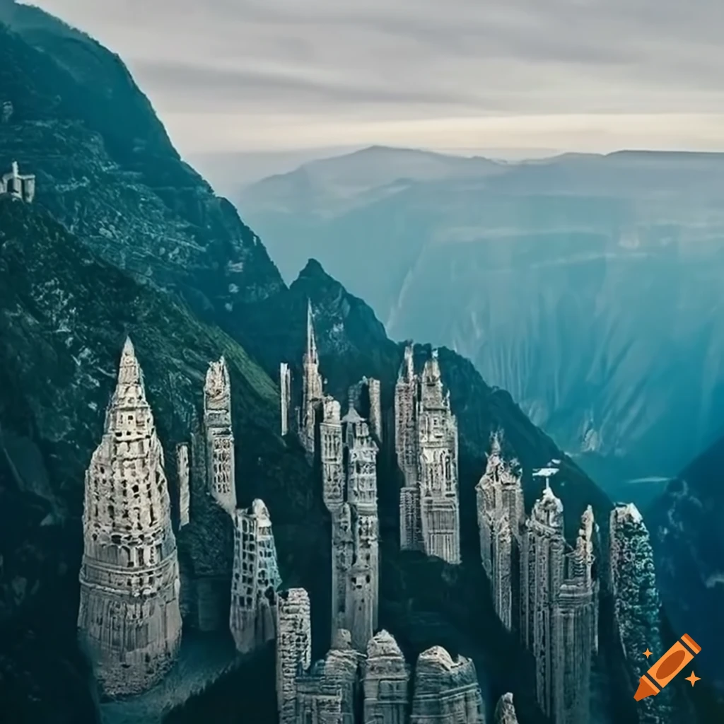 Carved cityscape on mountain on Craiyon
