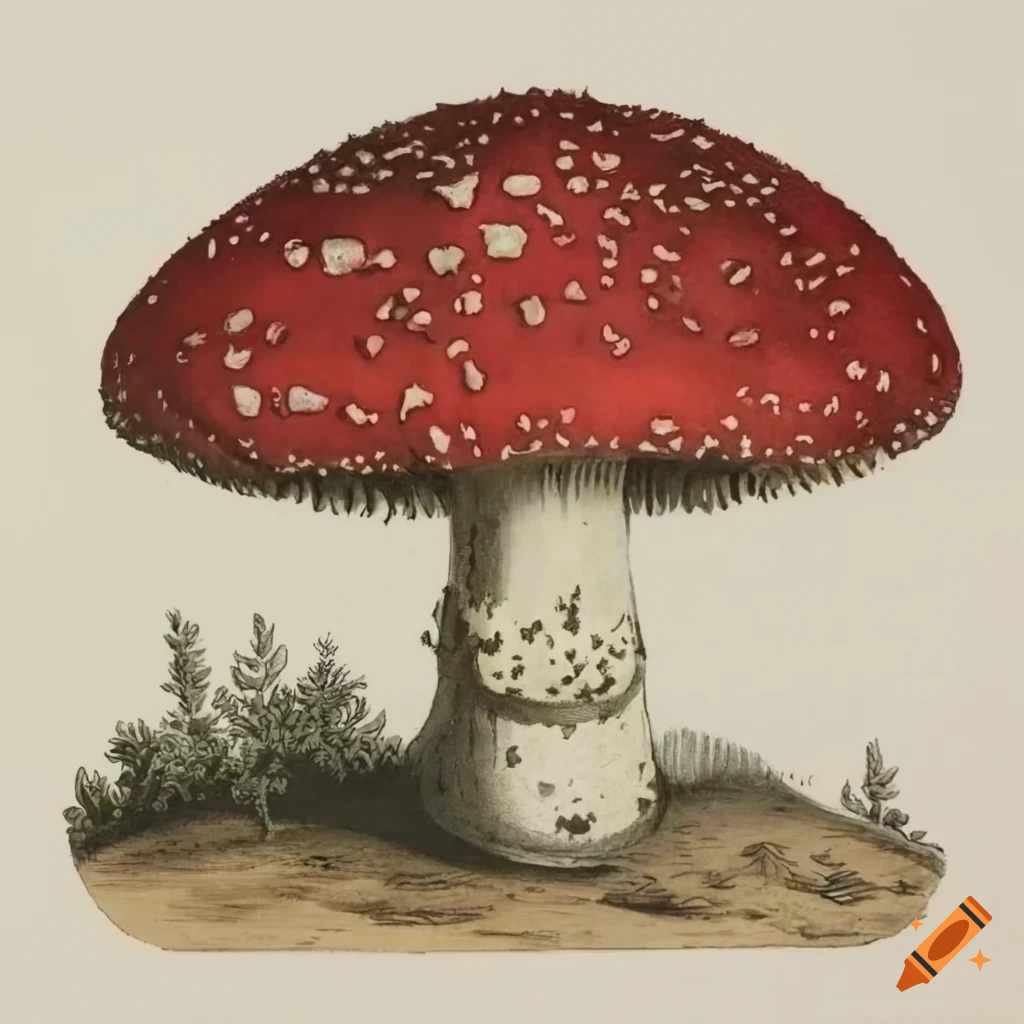 scientific drawing of Amanita Muscaria mushroom