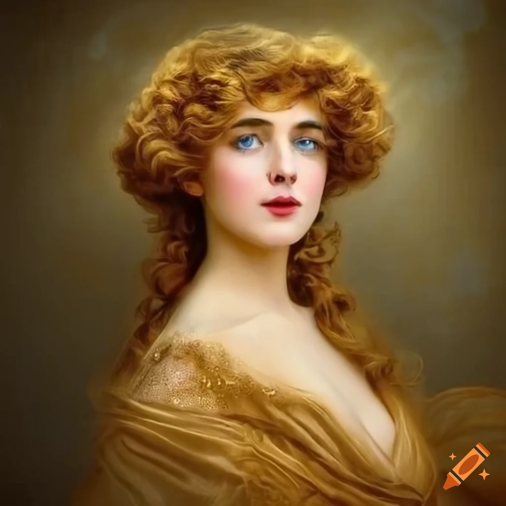 vintage portrait of a beautiful woman with golden hair and blue eyes