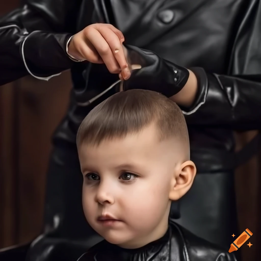 toddler boy getting a haircut by hairdresser