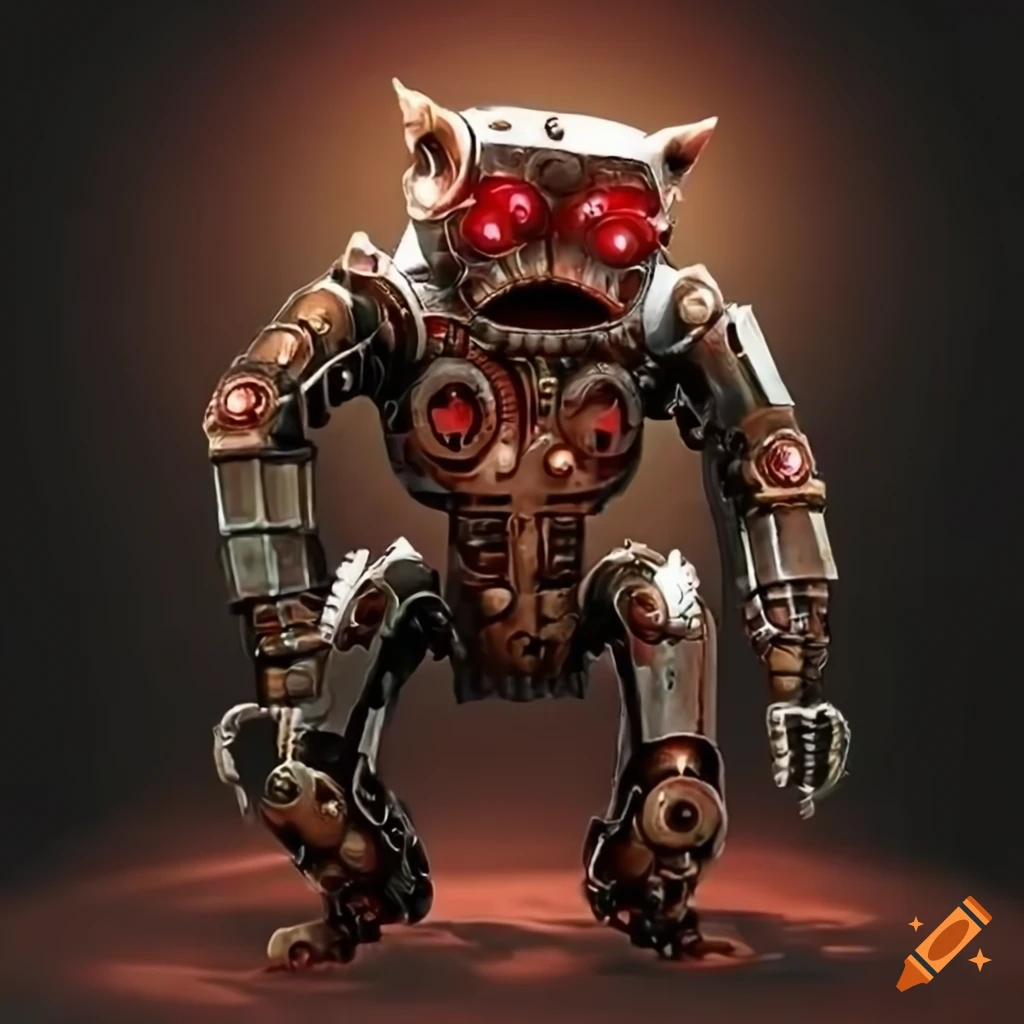 Steampunk robot wildcat with red eyes
