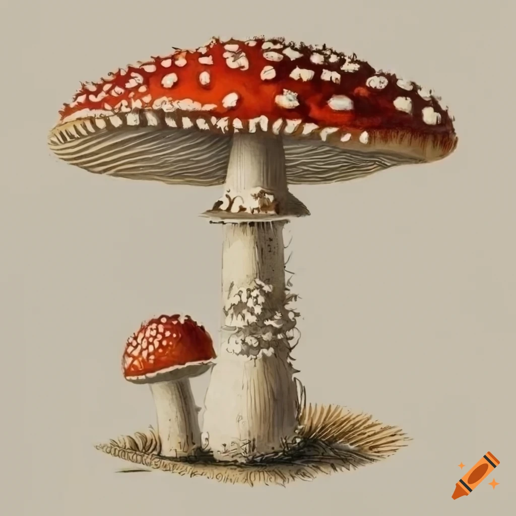 Amanita Muscaria scientific illustration on white background
