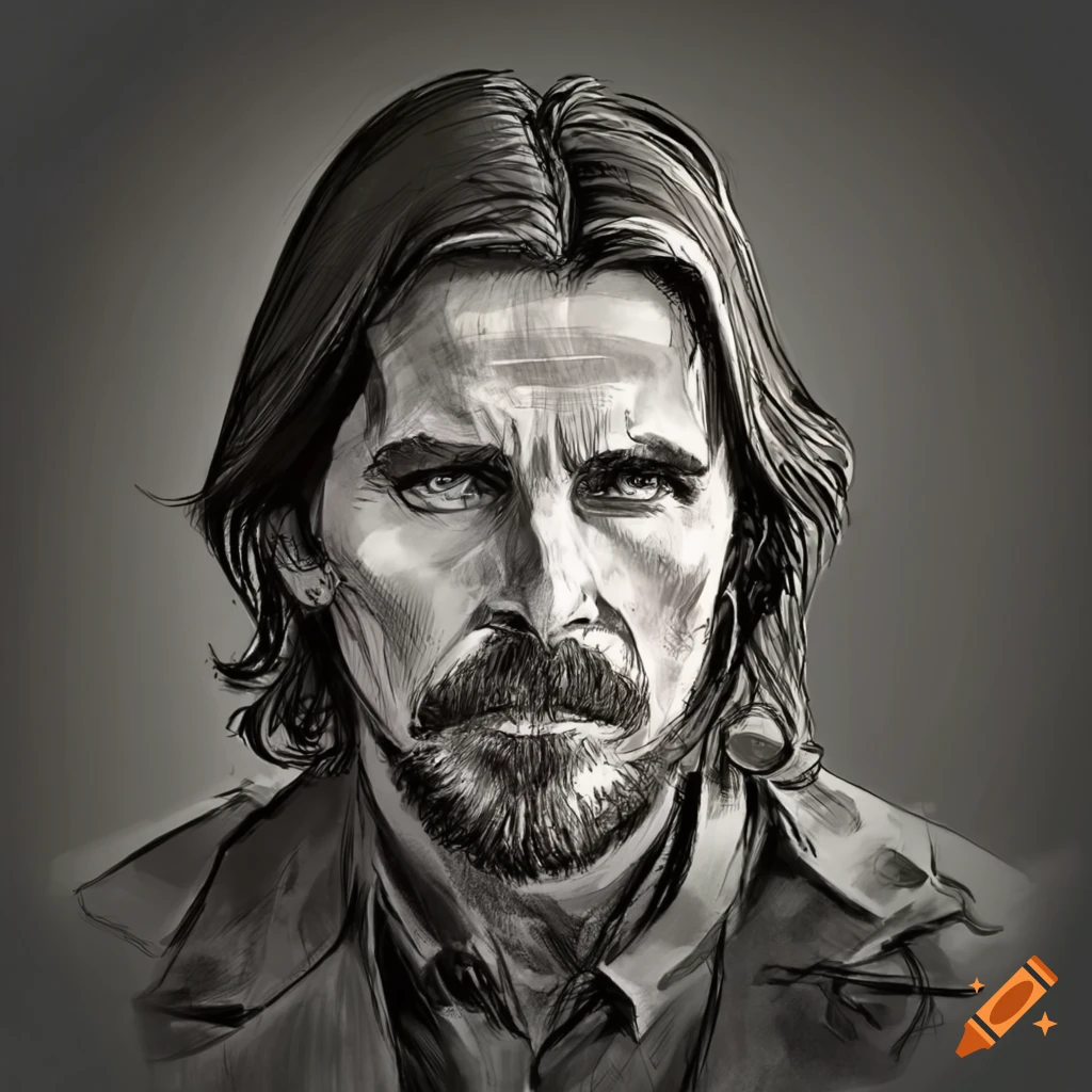 detailed sketch of Christian Bale on Craiyon