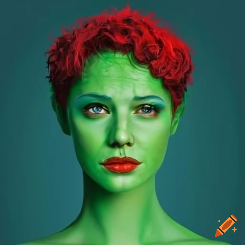 Artistic depiction of a green woman and a red man