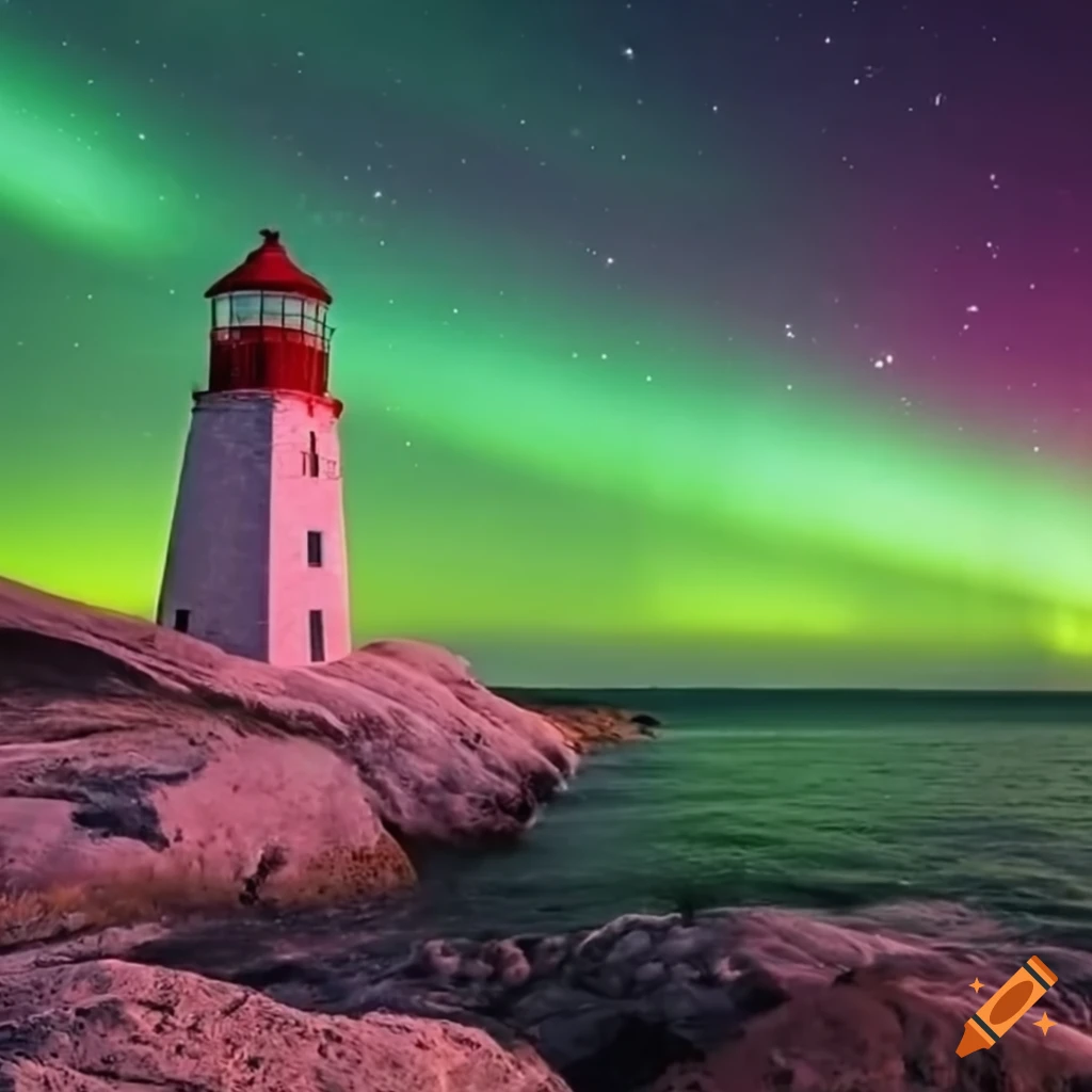 Peggy's lighthouse with aurora lights