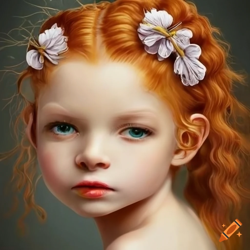 cute and adorable ginger-haired dressed girls illustration