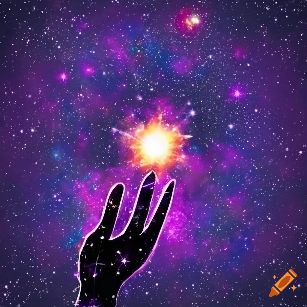 digital art of a cosmic explosion in a gloved hand