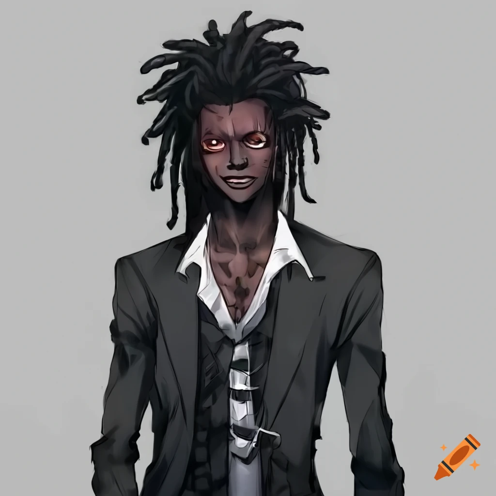 Full body portrait of a stylish man with dreads in black suit on Craiyon
