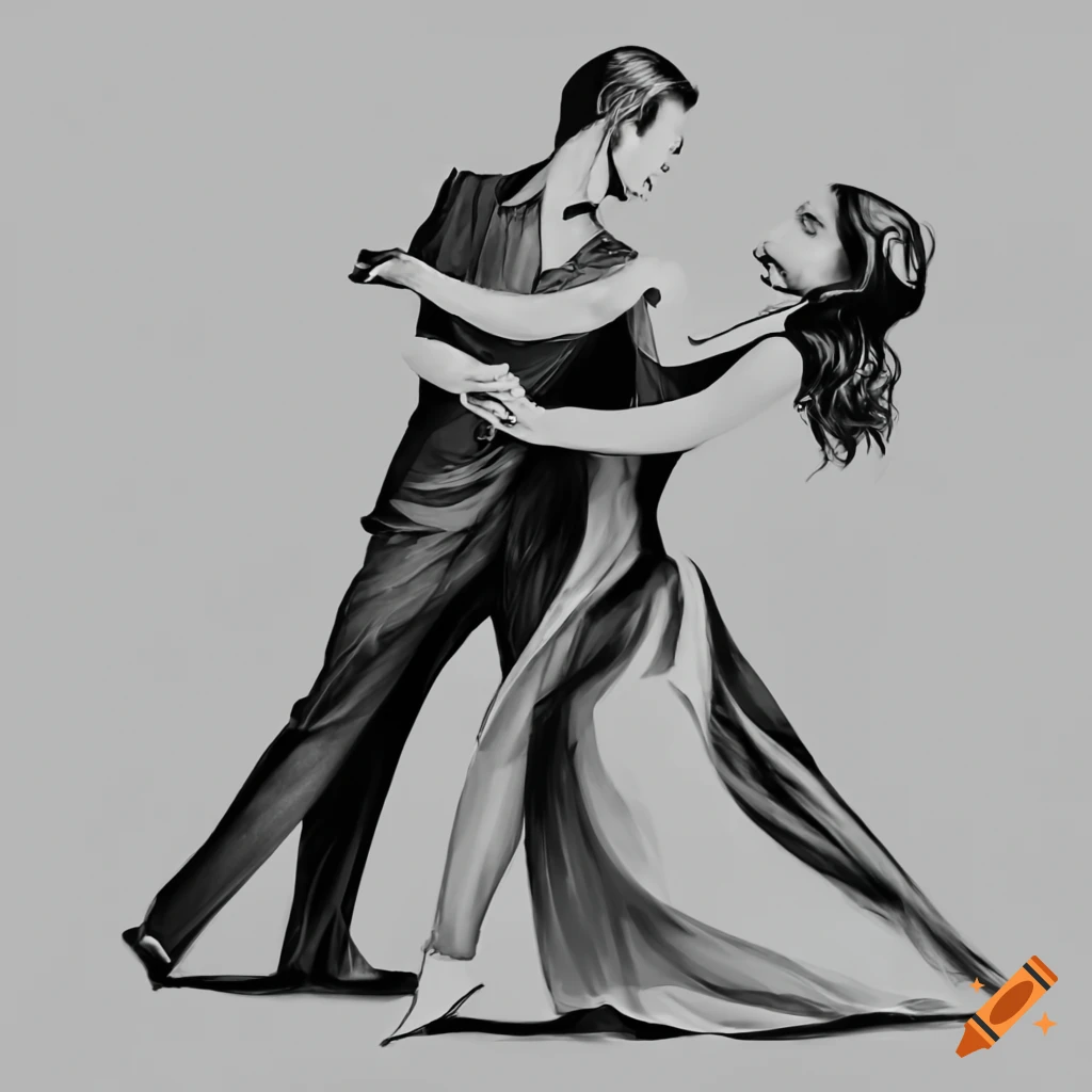 Elegant Young Couple Dancing in Rain Sketch | MUSE AI