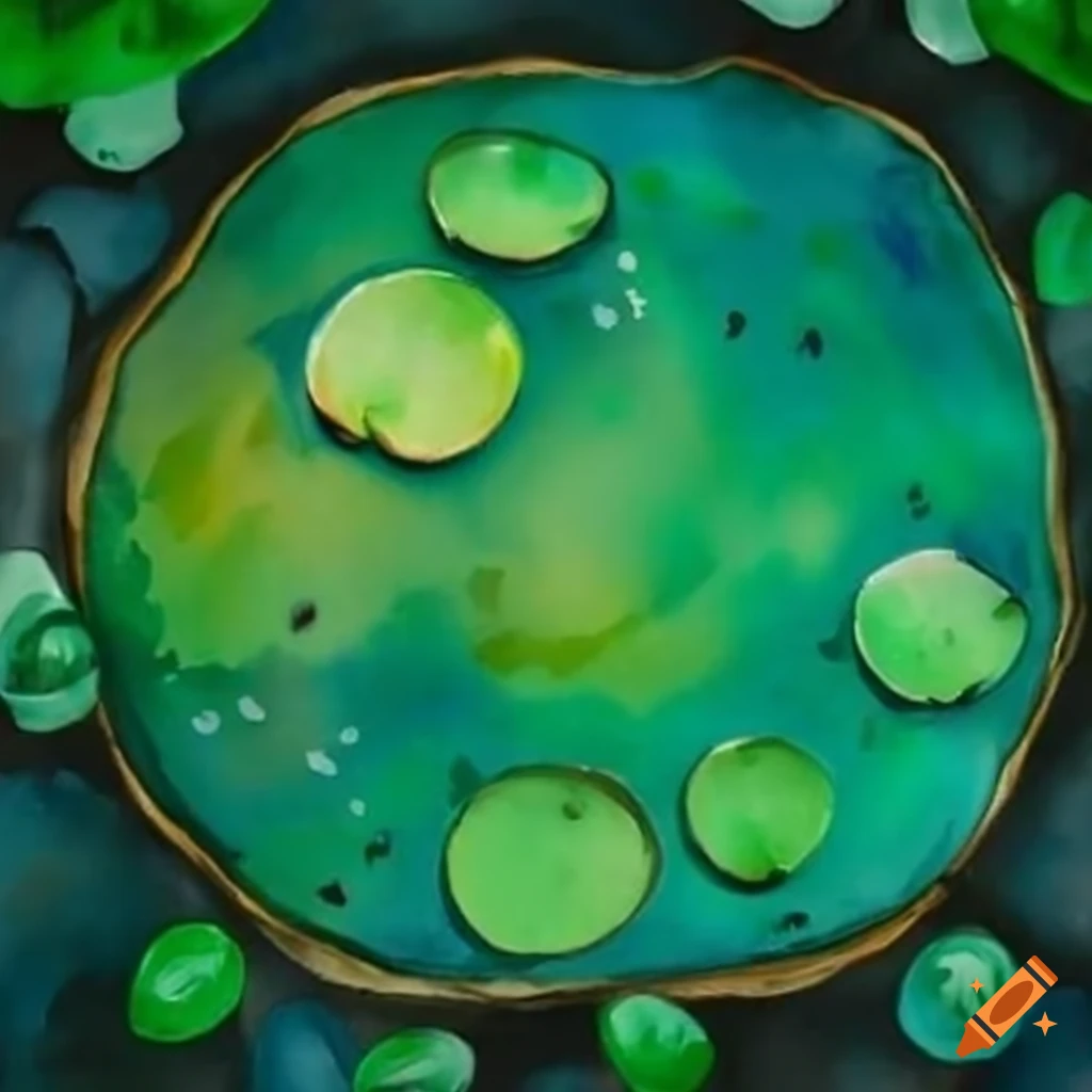 aerial view of a green lily pad in a pond