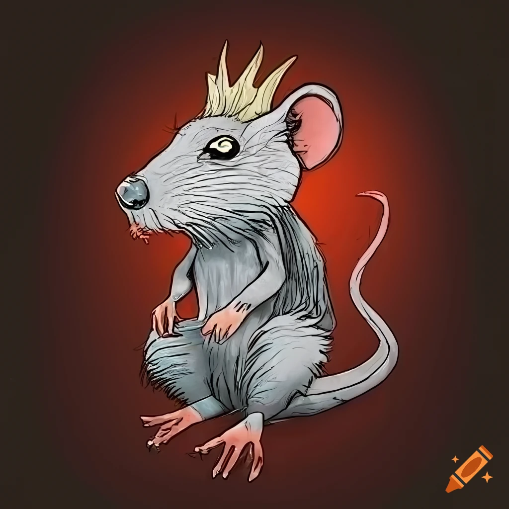 Line drawing illustration of a rat king