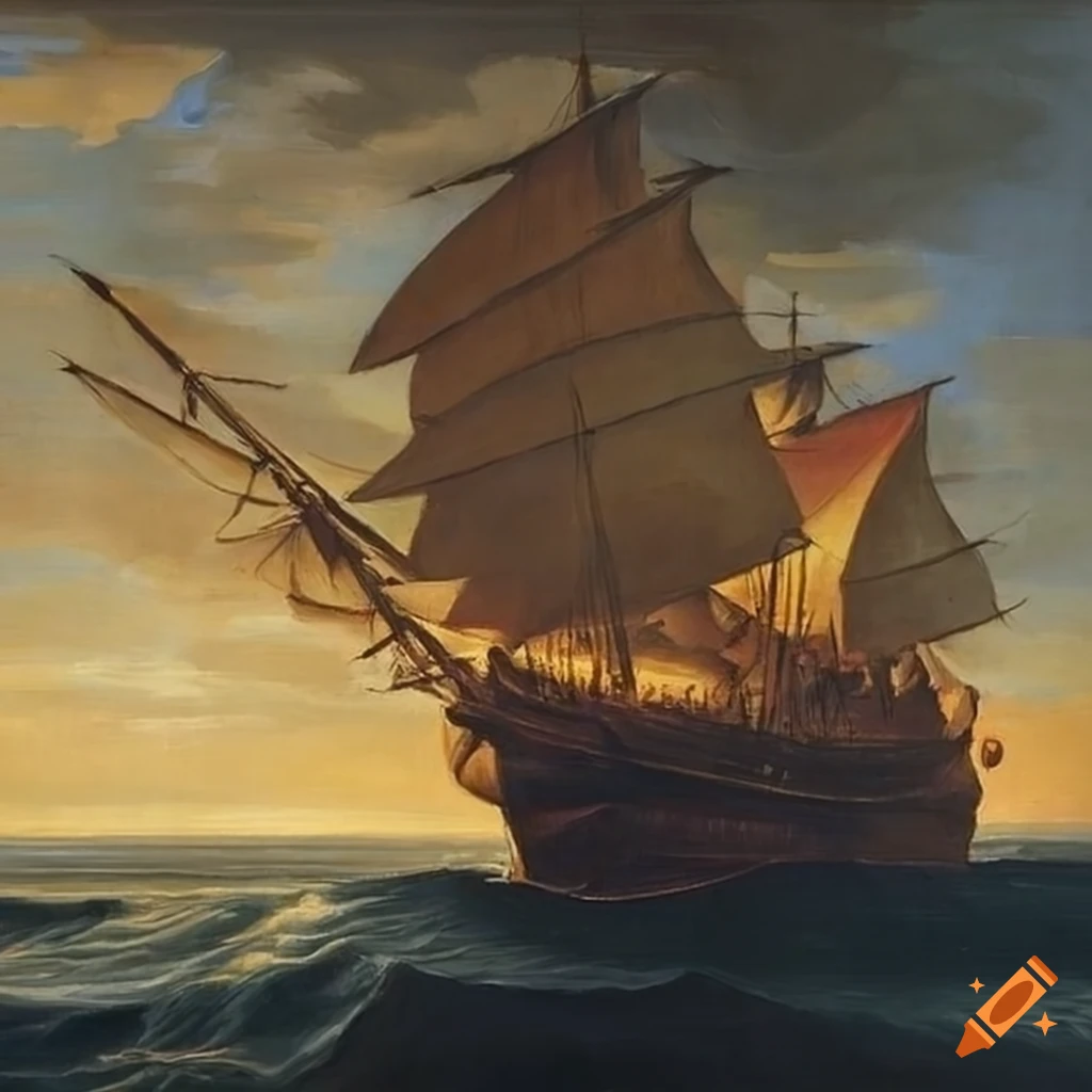 Caravaggio's painting of a ship on the sea at sunset