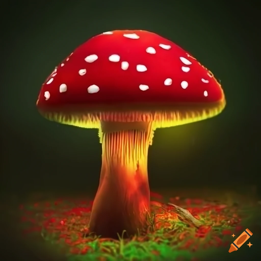 mysterious red mushroom in a magical forest
