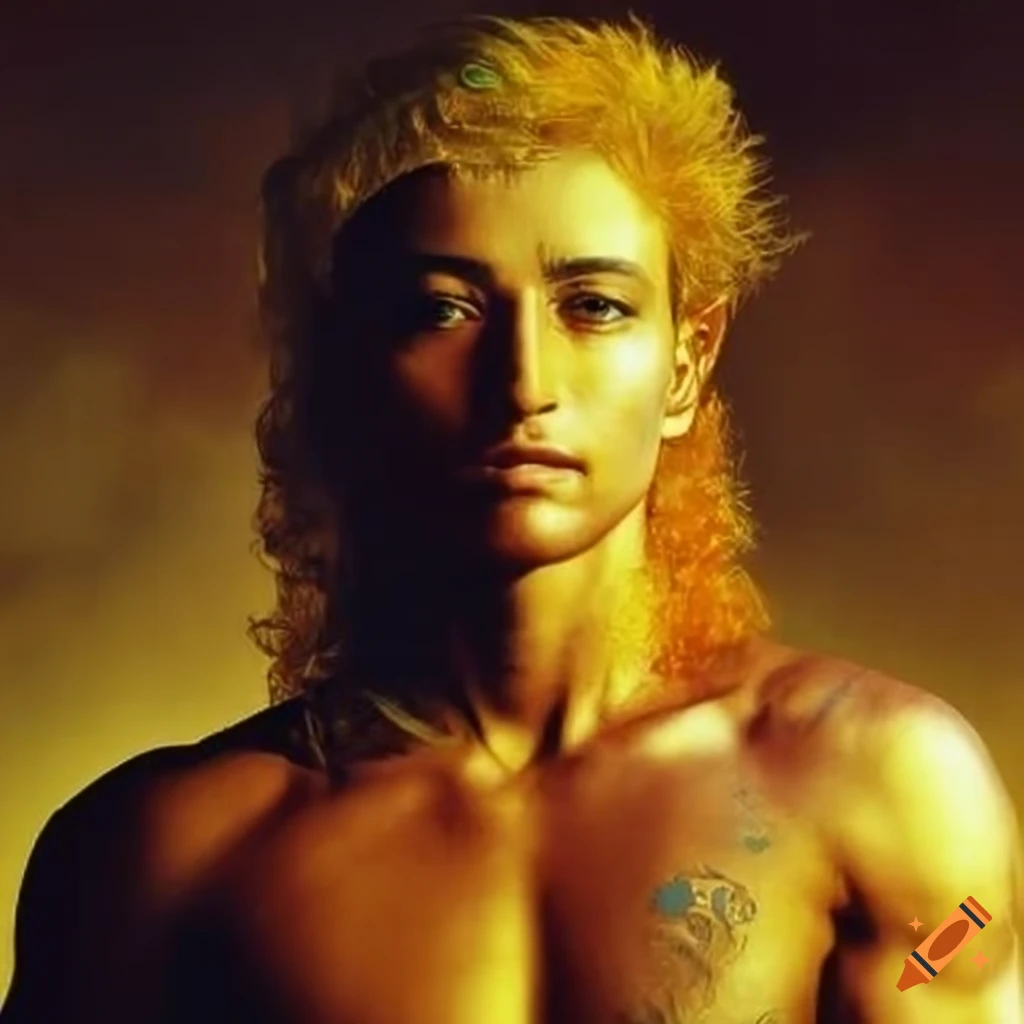 gold-bodied sun god with yellow hair