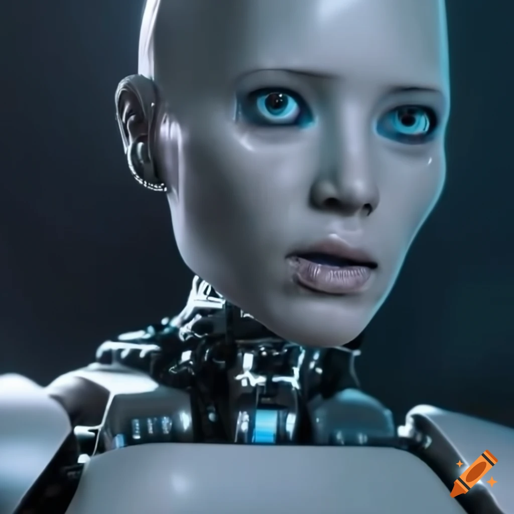 realistic robot in a futuristic setting