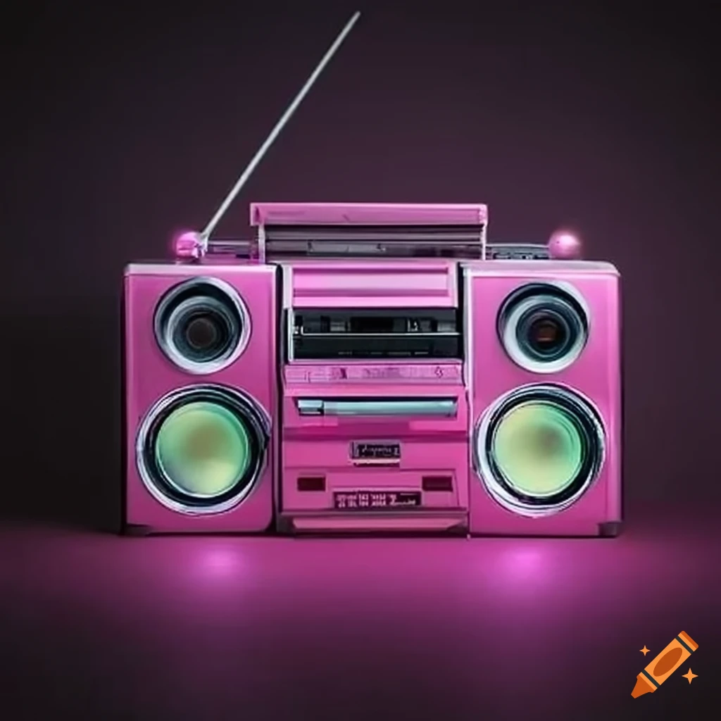 Pink fancy boombox in a bedroom