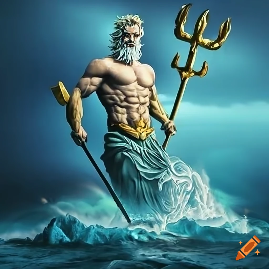A logo like poseidon and carrying a trident on Craiyon