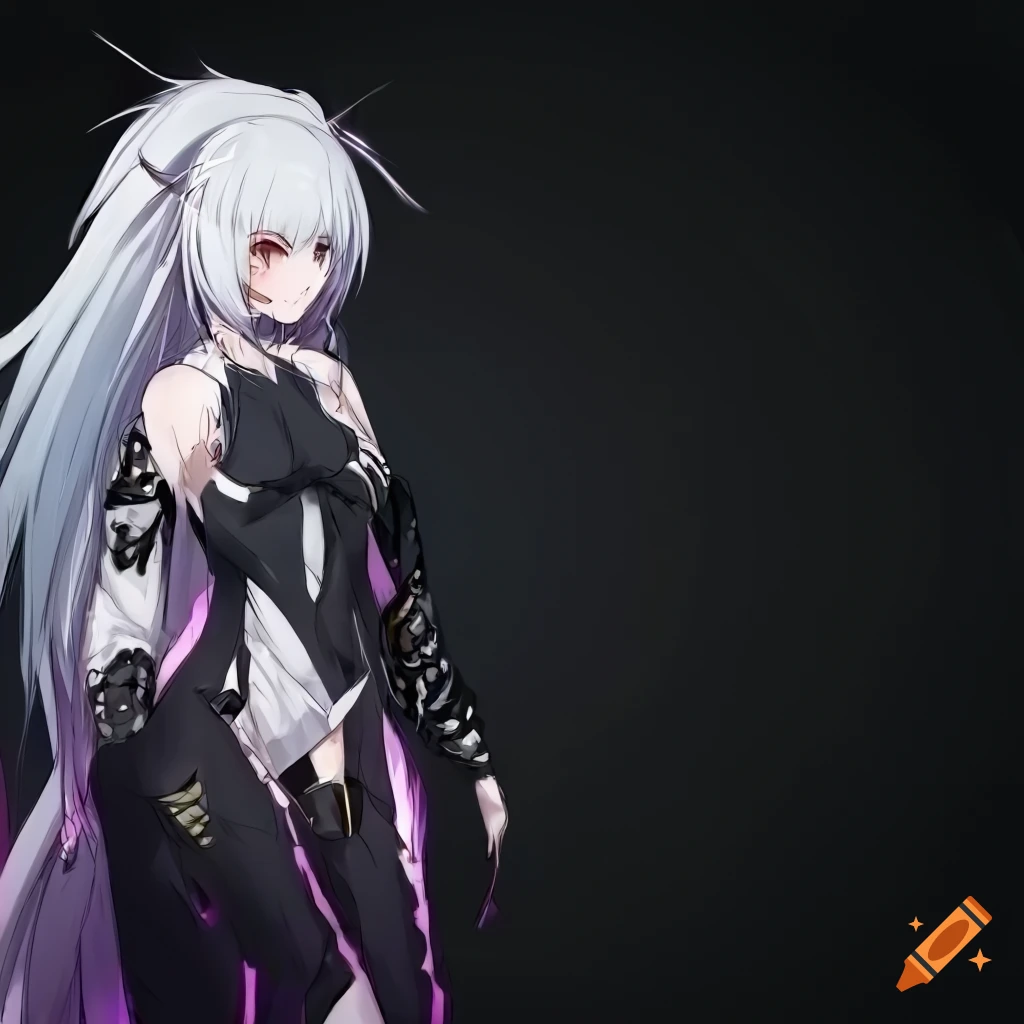 Art of a cyber anime girl with white hair on Craiyon