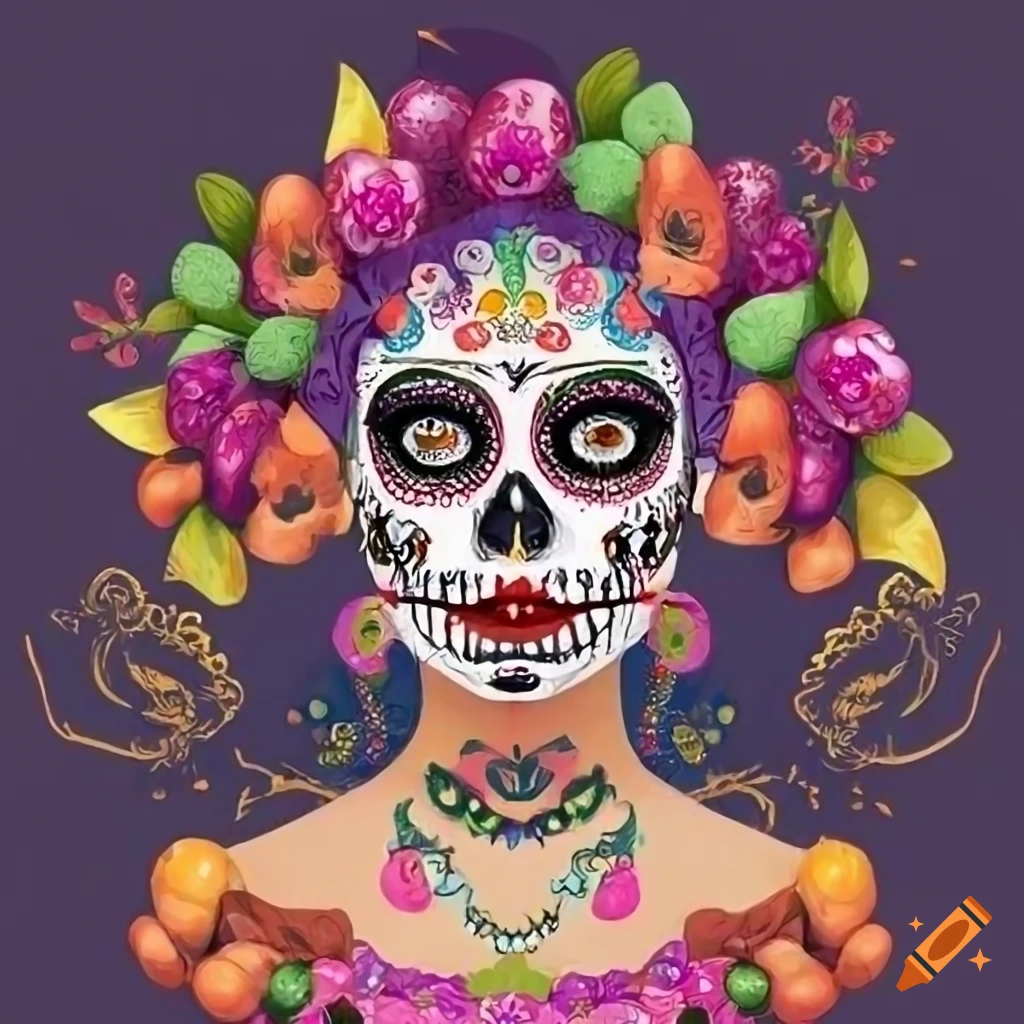 portrait layout A4 image for dia de los muertos party invitation