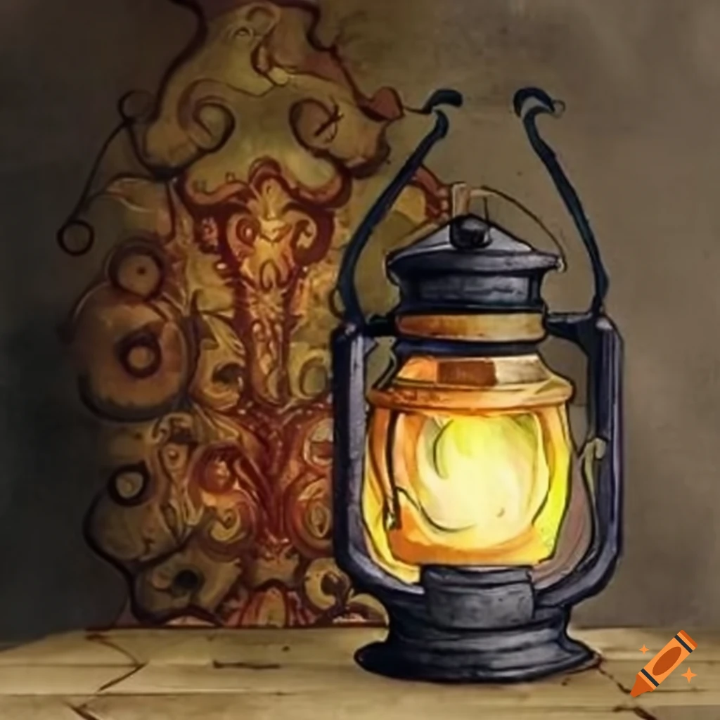 antique lantern with green flame