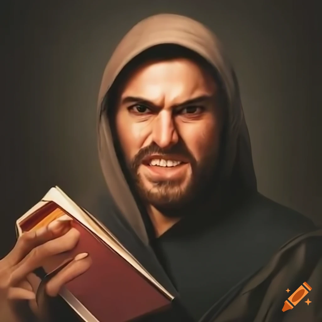 detailed artwork of a person holding a yearbook angrily