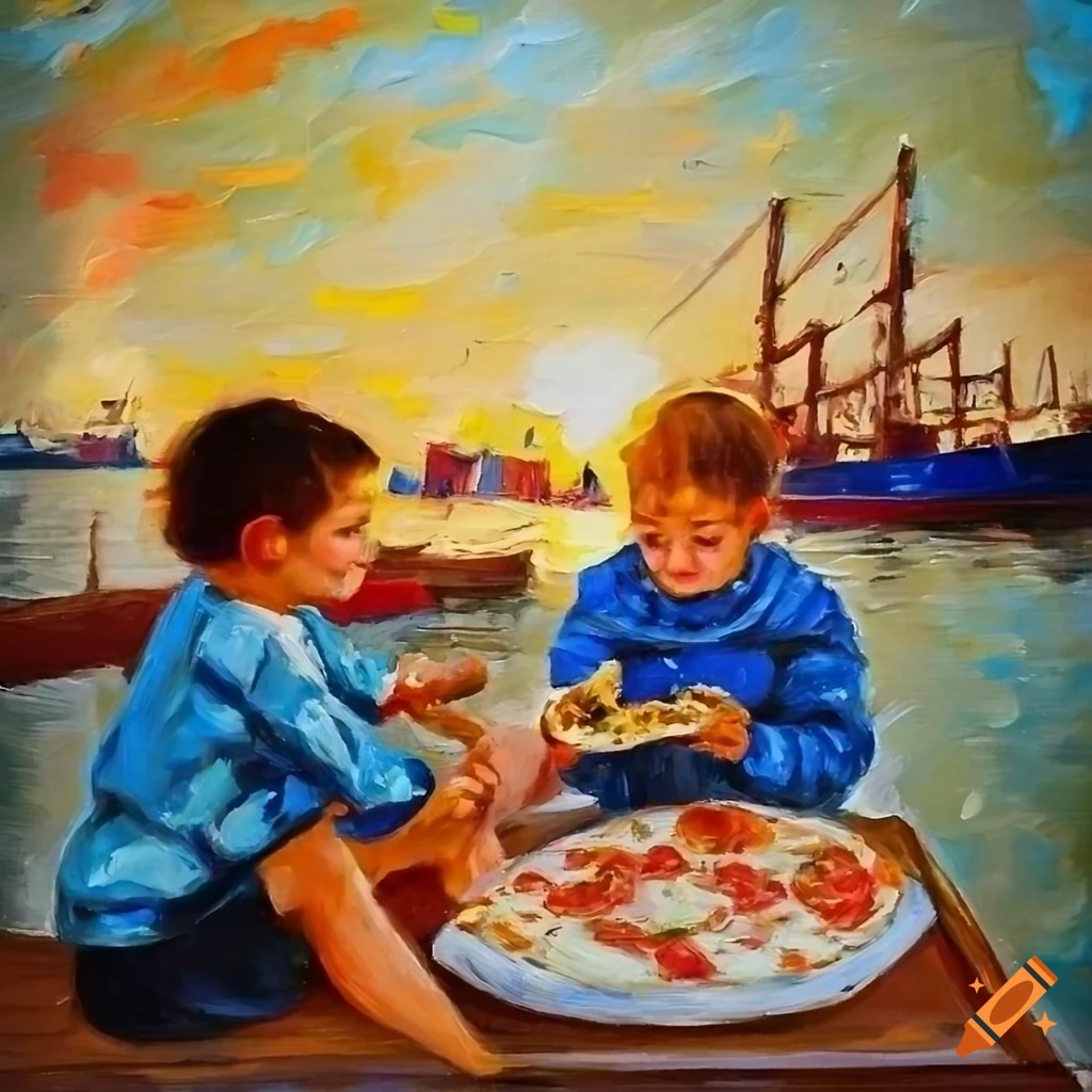 Oil Painting Of Brother And Sister Eating Pizza By The River On Craiyon oil-painting-of-brother-and-sister-eating-pizza-by-the-river-on-craiyon
