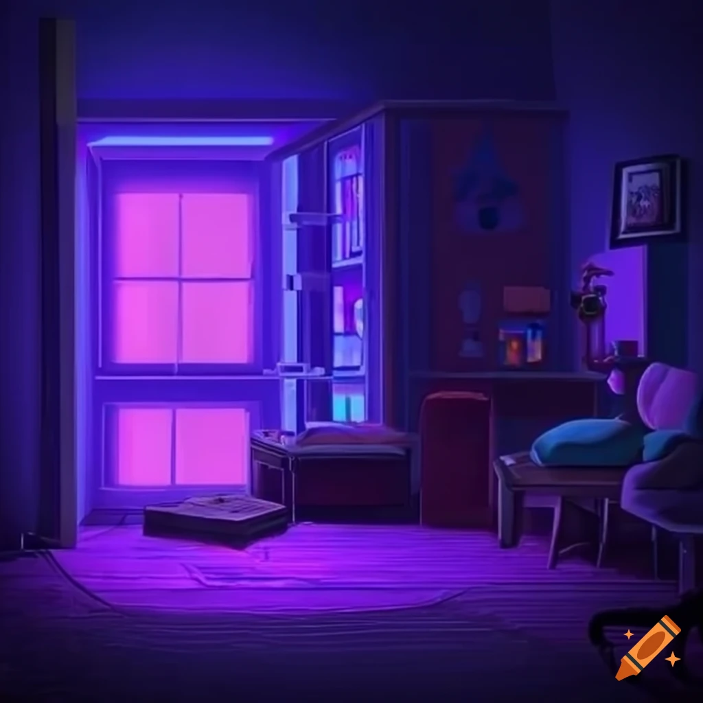 Purple led lights in a cozy room on Craiyon