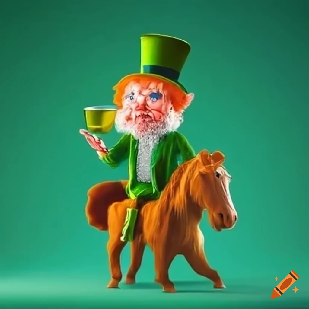 leprechaun on a ginger horse in Ireland