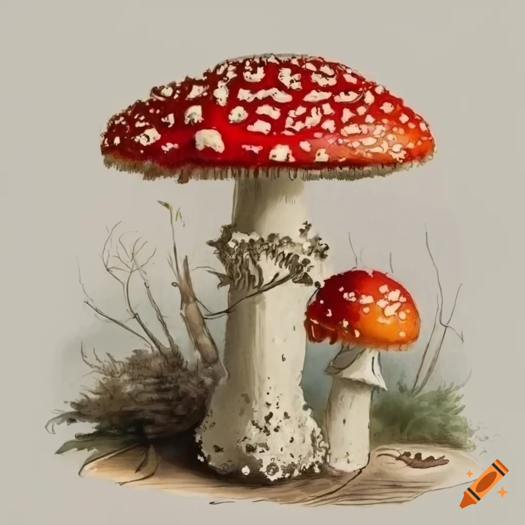 Amanita Muscaria scientific illustration on white background