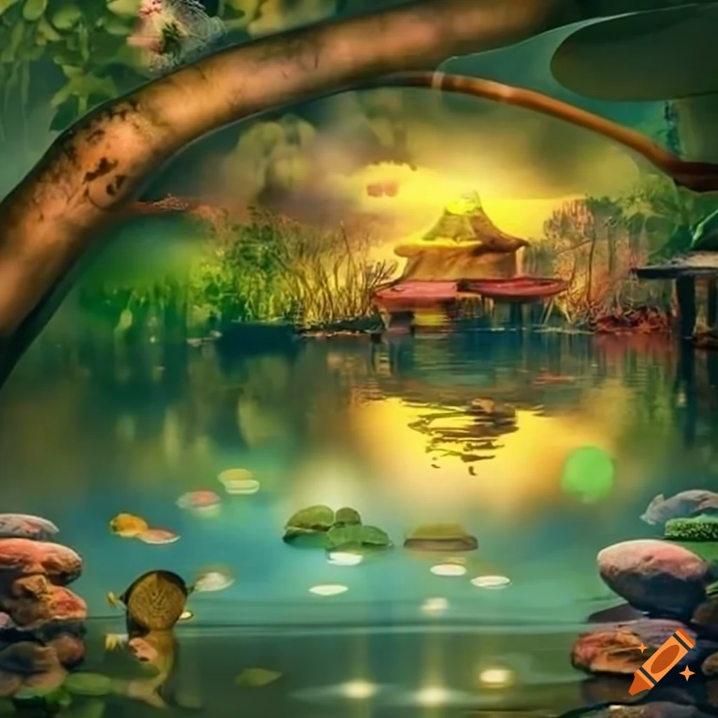 serene Asian-themed pet pond