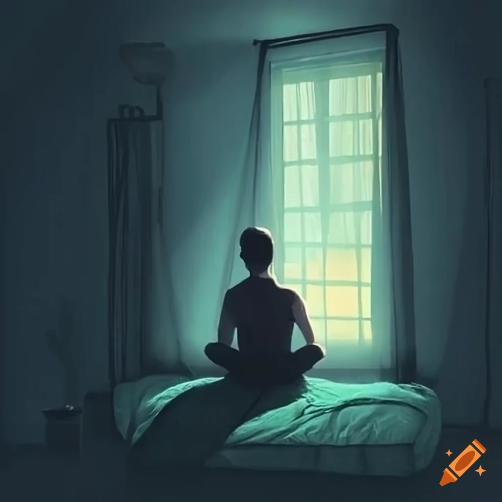image of a man sitting alone in a dark bedroom