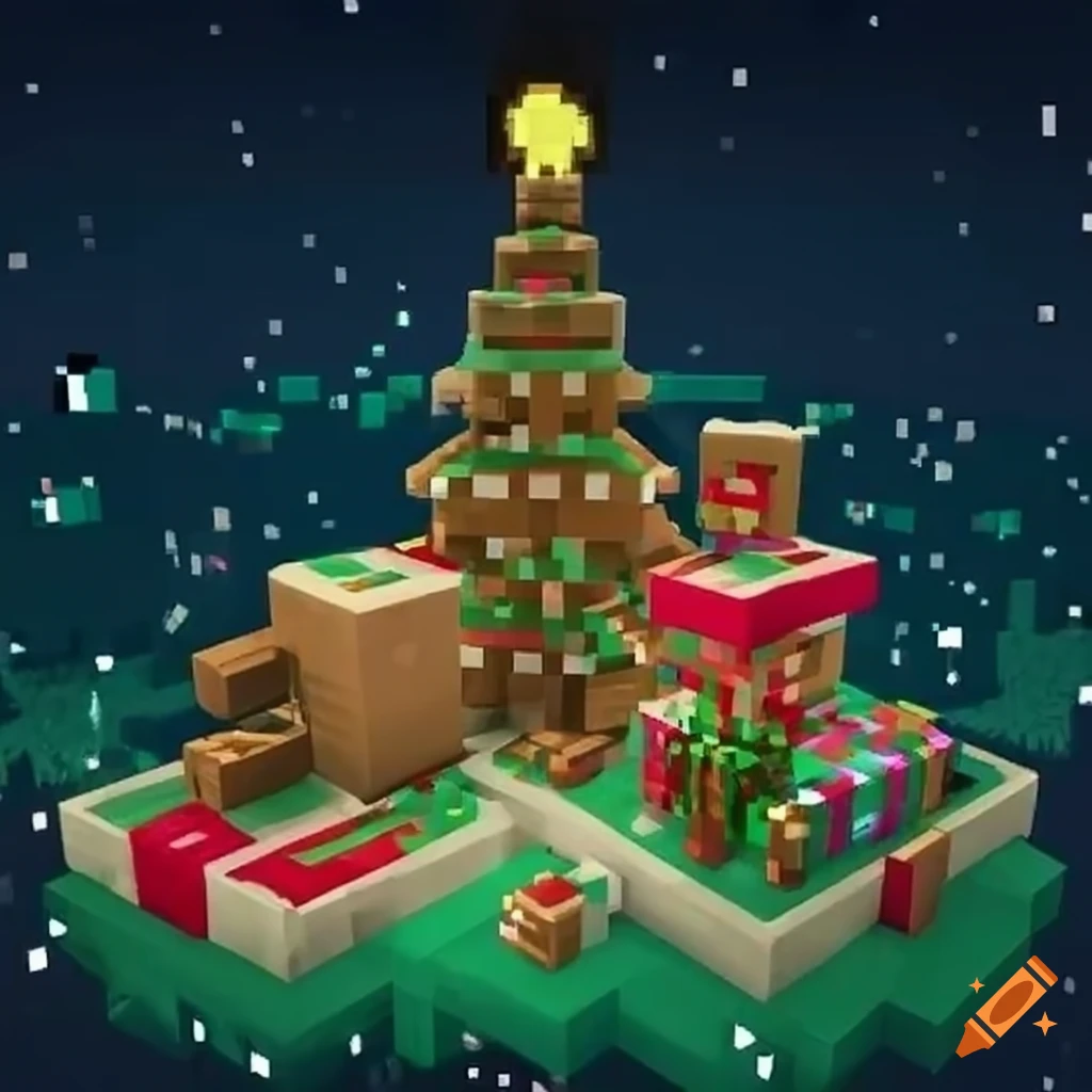 Minecraft christmas village with presents and a tree